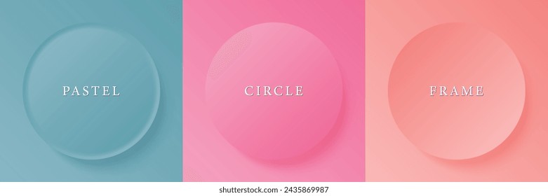Set of abstract 3d beige, different color circle frame design for cosmetic product. Collection of trendy color geometric background with copy space. Top view scene. Vector EPS10