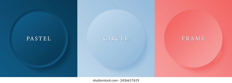 Set of abstract 3d beige, different color circle frame design for cosmetic product. Collection of trendy color geometric background with copy space. Top view scene. Vector EPS10