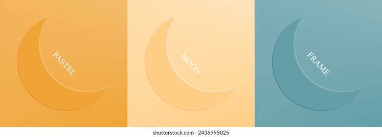 Set of abstract 3d beige, different color crescent frame design for cosmetic product. Collection of trendy color geometric background with copy space. Top view scene. Vector EPS10