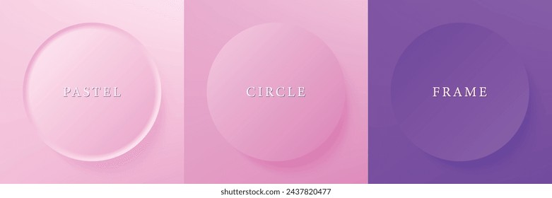 Set of abstract 3d beige, different color circle frame design for cosmetic product. Collection of trendy color geometric background with copy space. Top view scene. Vector EPS10