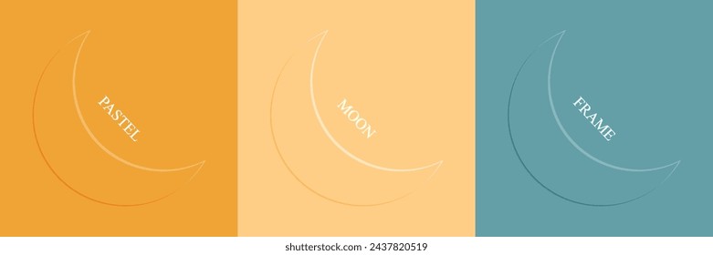 Set of abstract 3d beige, different color crescent frame design for cosmetic product. Collection of trendy color geometric background with copy space. Top view scene. Vector EPS10