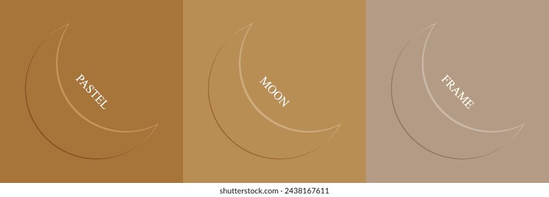 Set of abstract 3d beige, different color crescent frame design for cosmetic product. Collection of trendy color geometric background with copy space. Top view scene. Vector EPS10