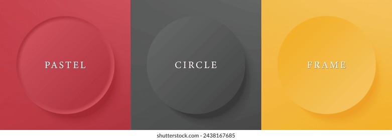 Set of abstract 3d beige, different color circle frame design for cosmetic product. Collection of trendy color geometric background with copy space. Top view scene. Vector EPS10
