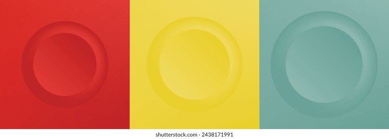 Set of abstract 3d beige, different color circle frame design for cosmetic product. Collection of trendy color geometric background with copy space. Top view scene. Vector EPS10