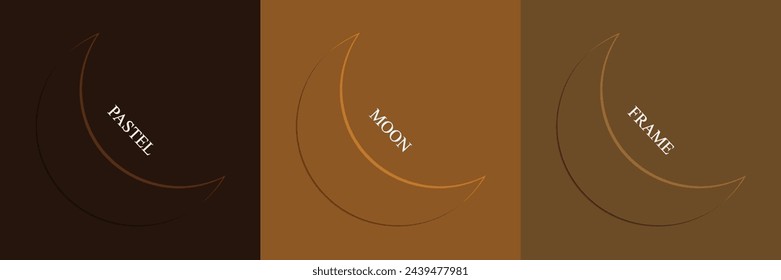 Set of abstract 3d beige, different color crescent frame design for cosmetic product. Collection of trendy color geometric background with copy space. Top view scene. Vector EPS10