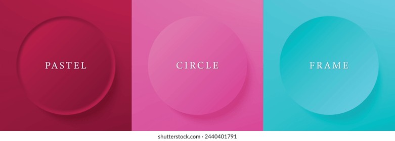 Set of abstract 3d beige, different color circle frame design for cosmetic product. Collection of trendy color geometric background with copy space. Top view scene. Vector EPS10