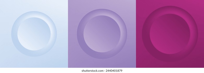 Set of abstract 3d beige, different color circle frame design for cosmetic product. Collection of trendy color geometric background with copy space. Top view scene. Vector EPS10