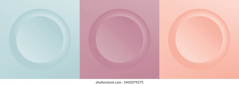 Set of abstract 3d beige, different color circle frame design for cosmetic product. Collection of trendy color geometric background with copy space. Top view scene. Vector EPS10