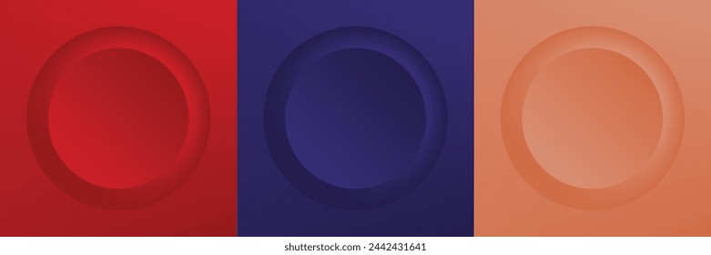 Set of abstract 3d beige, different color circle frame design for cosmetic product. Collection of trendy color geometric background with copy space. Top view scene. Vector EPS10