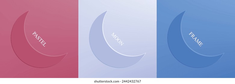 Conjunto de abstracto 3d beige, diseño de marco de media luna de diferentes colores para producto cosmético. Colección de fondo geométrico de color de moda con espacio de copia. Vista superior. Vector EPS10