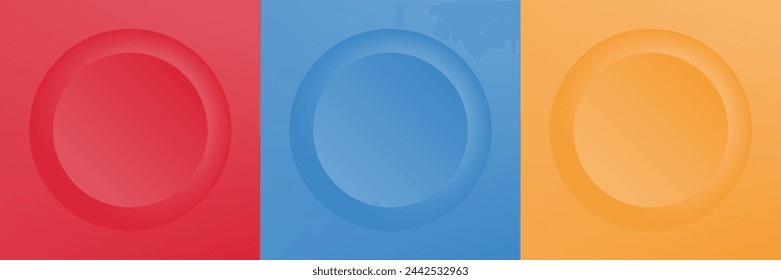 Set of abstract 3d beige, different color circle frame design for cosmetic product. Collection of trendy color geometric background with copy space. Top view scene. Vector EPS10