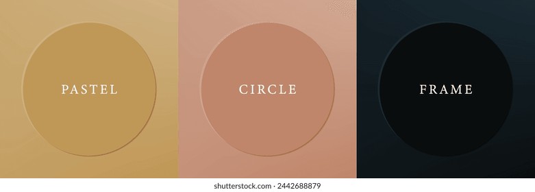 Set of abstract 3d beige, different color circle frame design for cosmetic product. Collection of trendy color geometric background with copy space. Top view scene. Vector EPS10