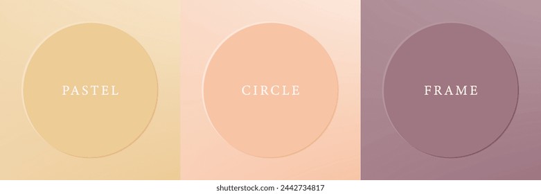 Conjunto de abstracto 3d beige, diseño de marco de círculo de color diferente para producto cosmético. Colección de fondo geométrico de color de moda con espacio de copia. Vista superior. Vector EPS10