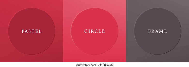 Set of abstract 3d beige, different color circle frame design for cosmetic product. Collection of trendy color geometric background with copy space. Top view scene. Vector EPS10