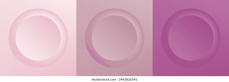Set of abstract 3d beige, different color circle frame design for cosmetic product. Collection of trendy color geometric background with copy space. Top view scene. Vector EPS10