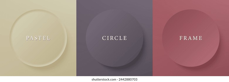 Conjunto de abstracto 3d beige, diseño de marco de círculo de color diferente para producto cosmético. Colección de fondo geométrico de color de moda con espacio de copia. Vista superior. Vector EPS10