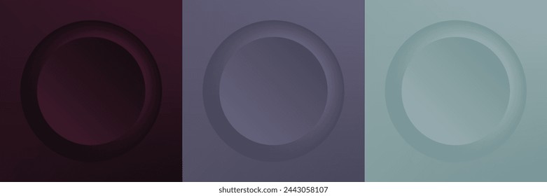 Conjunto de abstracto 3d beige, diseño de marco de círculo de color diferente para producto cosmético. Colección de fondo geométrico de color de moda con espacio de copia. Vista superior. Vector EPS10