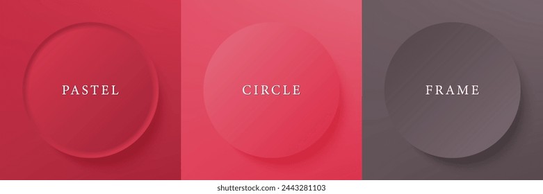 Set of abstract 3d beige, different color circle frame design for cosmetic product. Collection of trendy color geometric background with copy space. Top view scene. Vector EPS10