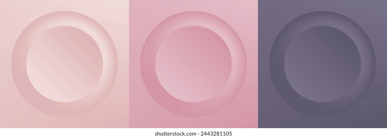 Set of abstract 3d beige, different color circle frame design for cosmetic product. Collection of trendy color geometric background with copy space. Top view scene. Vector EPS10