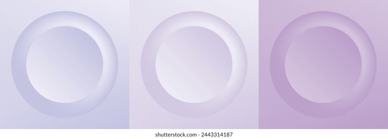 Set of abstract 3d beige, different color circle frame design for cosmetic product. Collection of trendy color geometric background with copy space. Top view scene. Vector EPS10