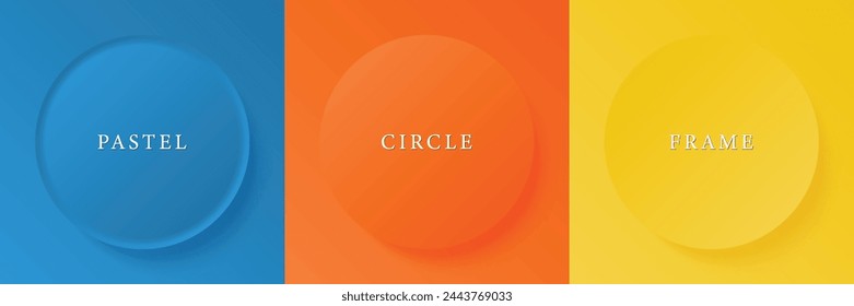 Set of abstract 3d beige, different color circle frame design for cosmetic product. Collection of trendy color geometric background with copy space. Top view scene. Vector EPS10