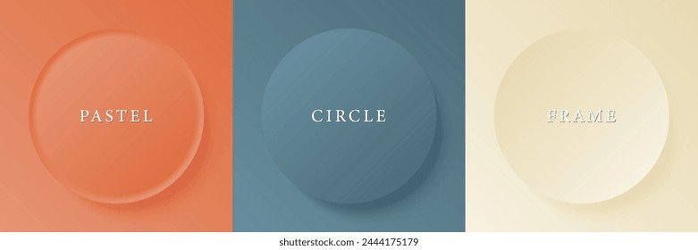 Set of abstract 3d beige, different color circle frame design for cosmetic product. Collection of trendy color geometric background with copy space. Top view scene. Vector EPS10