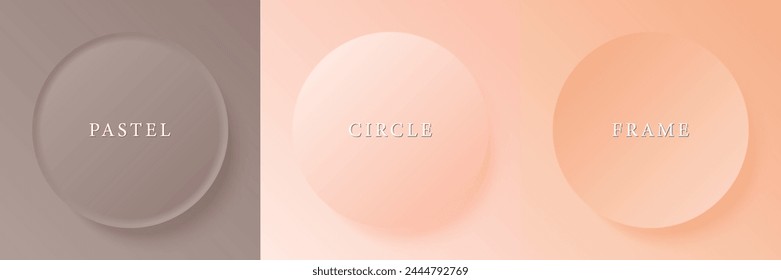 Set of abstract 3d beige, different color circle frame design for cosmetic product. Collection of trendy color geometric background with copy space. Top view scene. Vector EPS10