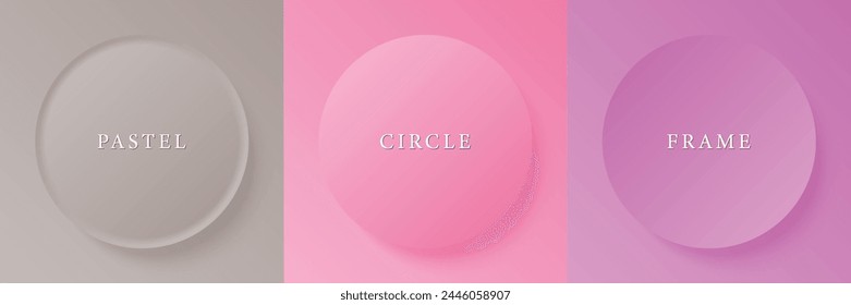 Set of abstract 3d beige, different color circle frame design for cosmetic product. Collection of trendy color geometric background with copy space. Top view scene. Vector EPS10