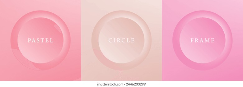 Set of abstract 3d beige, different color circle frame design for cosmetic product. Collection of trendy color geometric background with copy space. Top view scene. Vector EPS10