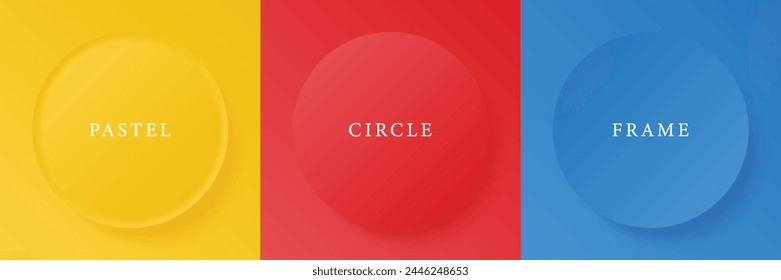 Set of abstract 3d beige, different color circle frame design for cosmetic product. Collection of trendy color geometric background with copy space. Top view scene. Vector EPS10