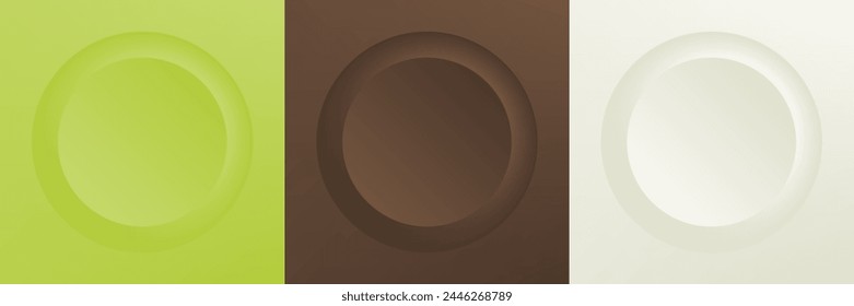 Conjunto de abstracto 3d beige, diseño de marco de círculo de color diferente para producto cosmético. Colección de fondo geométrico de color de moda con espacio de copia. Vista superior. Vector EPS10