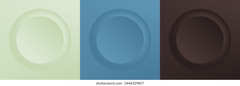 Conjunto de abstracto 3d beige, diseño de marco de círculo de color diferente para producto cosmético. Colección de fondo geométrico de color de moda con espacio de copia. Vista superior. Vector EPS10