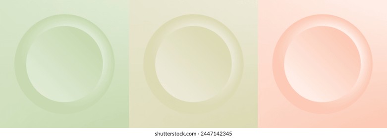 Set of abstract 3d beige, different color circle frame design for cosmetic product. Collection of trendy color geometric background with copy space. Top view scene. Vector EPS10