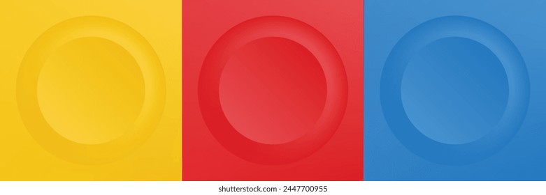 Conjunto de abstracto 3d beige, diseño de marco de círculo de color diferente para producto cosmético. Colección de fondo geométrico de color de moda con espacio de copia. Vista superior. Vector EPS10