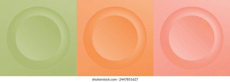 Set of abstract 3d beige, different color circle frame design for cosmetic product. Collection of trendy color geometric background with copy space. Top view scene. Vector EPS10