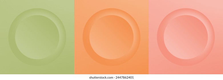 Set of abstract 3d beige, different color circle frame design for cosmetic product. Collection of trendy color geometric background with copy space. Top view scene. Vector EPS10