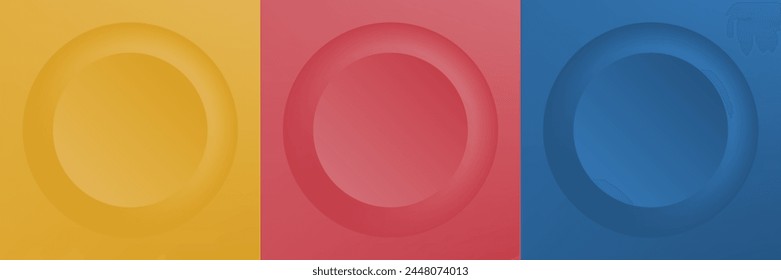 Set of abstract 3d beige, different color circle frame design for cosmetic product. Collection of trendy color geometric background with copy space. Top view scene. Vector EPS10