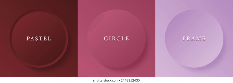 Set of abstract 3d beige, different color circle frame design for cosmetic product. Collection of trendy color geometric background with copy space. Top view scene. Vector EPS10