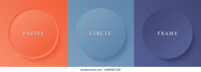 Conjunto de abstracto 3d beige, diseño de marco de círculo de color diferente para producto cosmético. Colección de fondo geométrico de color de moda con espacio de copia. Vista superior. Vector EPS10