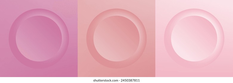 Set of abstract 3d beige, different color circle frame design for cosmetic product. Collection of trendy color geometric background with copy space. Top view scene. Vector EPS10