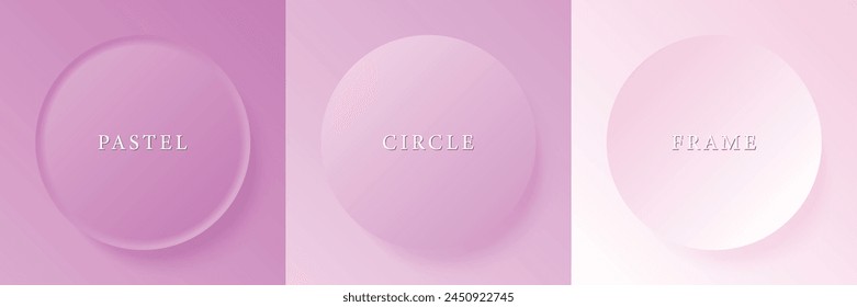 Set of abstract 3d beige, different color circle frame design for cosmetic product. Collection of trendy color geometric background with copy space. Top view scene. Vector EPS10