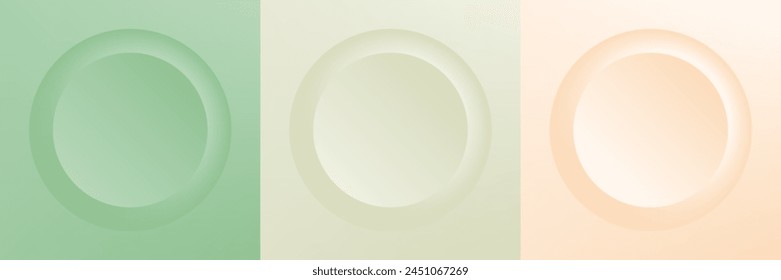 Set of abstract 3d beige, different color circle frame design for cosmetic product. Collection of trendy color geometric background with copy space. Top view scene. Vector EPS10