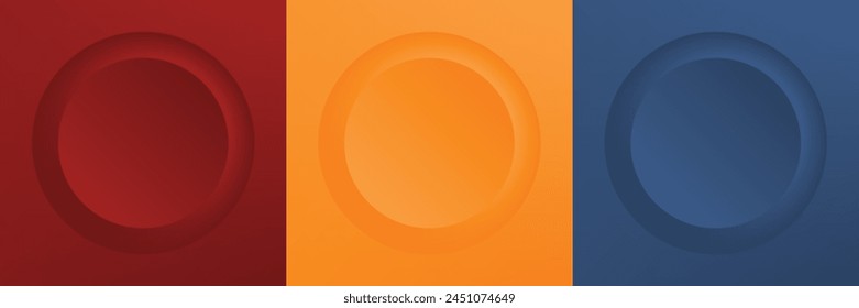 Set of abstract 3d beige, different color circle frame design for cosmetic product. Collection of trendy color geometric background with copy space. Top view scene. Vector EPS10