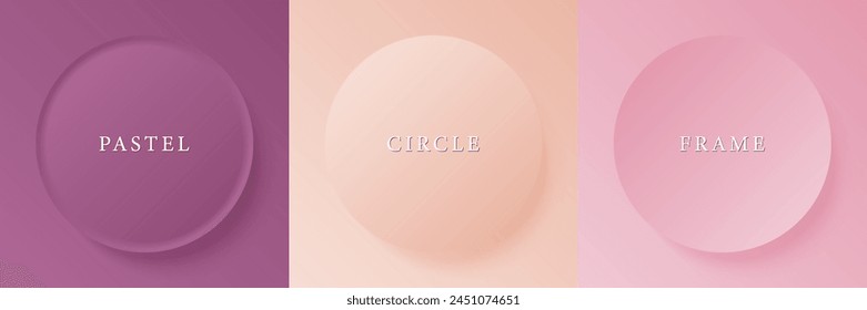 Set of abstract 3d beige, different color circle frame design for cosmetic product. Collection of trendy color geometric background with copy space. Top view scene. Vector EPS10