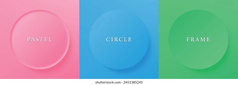 Set of abstract 3d beige, different color circle frame design for cosmetic product. Collection of trendy color geometric background with copy space. Top view scene. Vector EPS10