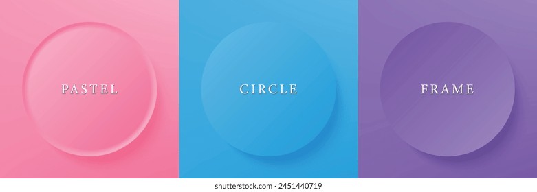 Set of abstract 3d beige, different color circle frame design for cosmetic product. Collection of trendy color geometric background with copy space. Top view scene. Vector EPS10