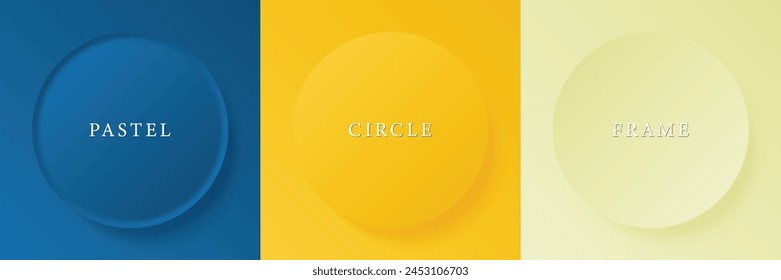 Set of abstract 3d beige, different color circle frame design for cosmetic product. Collection of trendy color geometric background with copy space. Top view scene. Vector EPS10