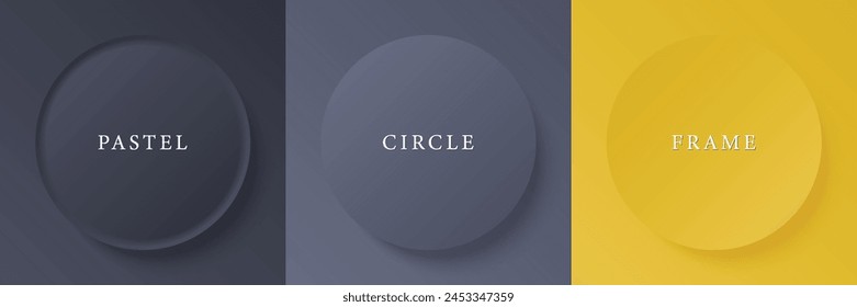 Set of abstract 3d beige, different color circle frame design for cosmetic product. Collection of trendy color geometric background with copy space. Top view scene. Vector EPS10