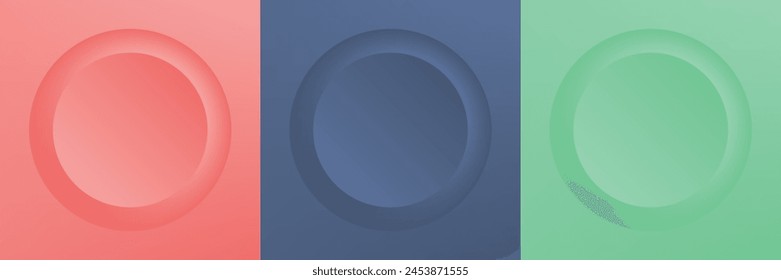 Conjunto de abstracto 3d beige, diseño de marco de círculo de color diferente para producto cosmético. Colección de fondo geométrico de color de moda con espacio de copia. Vista superior. Vector EPS10