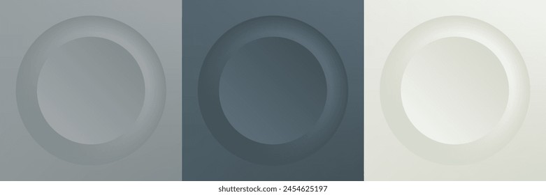 Set of abstract 3d beige, different color circle frame design for cosmetic product. Collection of trendy color geometric background with copy space. Top view scene. Vector EPS10
